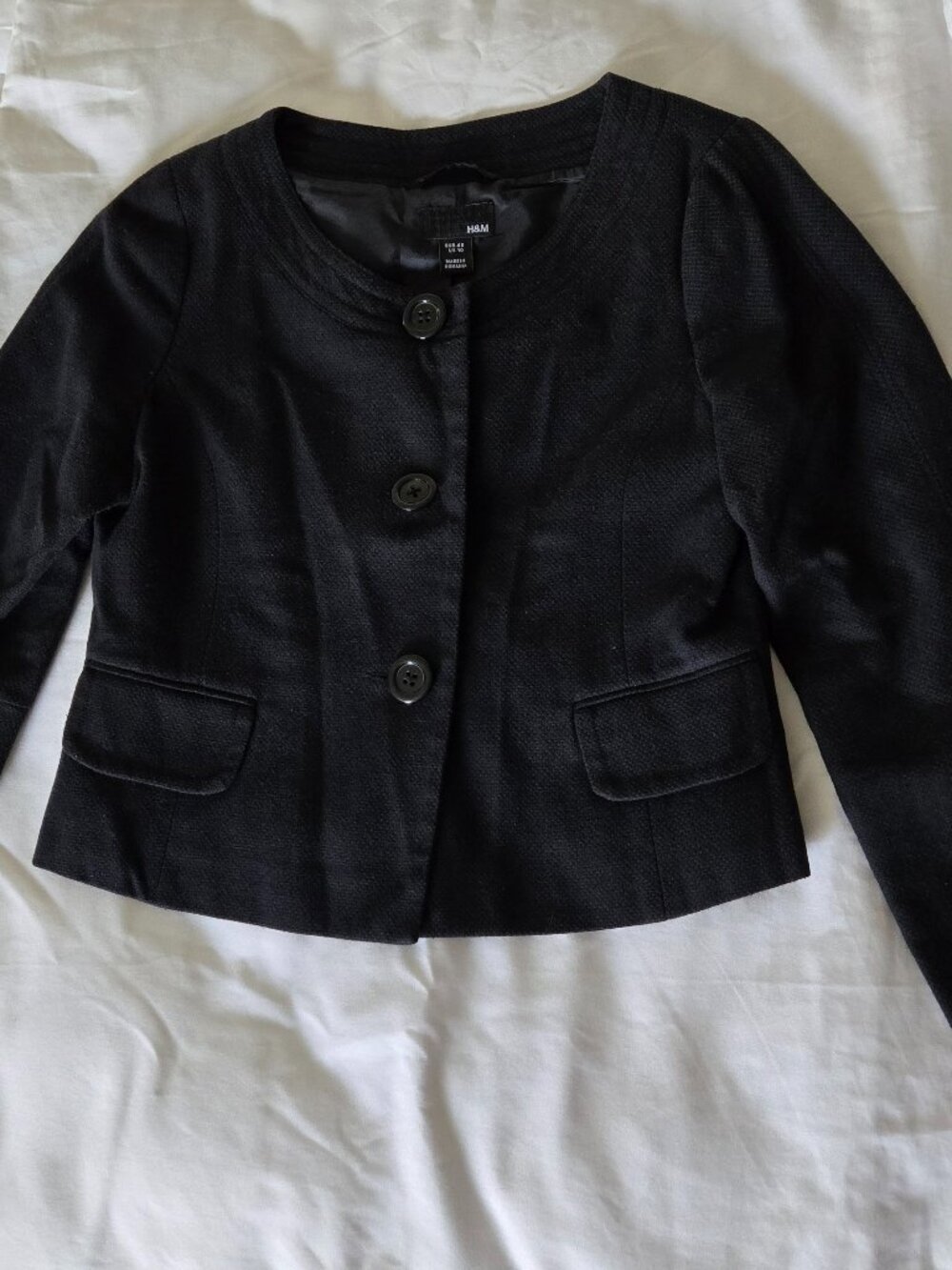 H&M Black Cropped Peplum Jacket/Blazer - 10